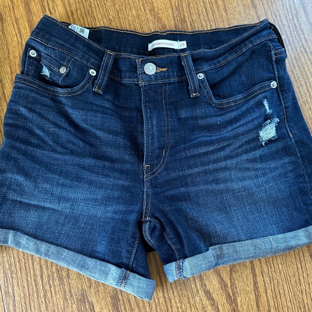 Signature by Levi Strauss Womens Jean Shorts - Dark Blue Light Blue Mid length - Picture 7 of 9